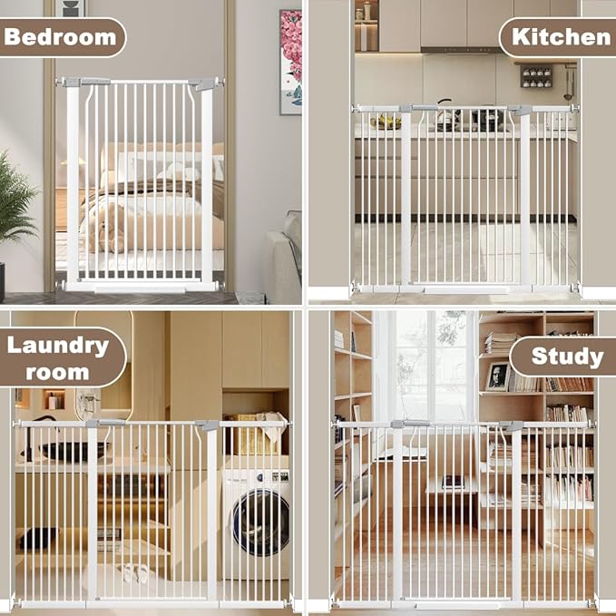 41" Extra Tall Cat Gate for Doorway, 49.2-54.7 Metal Pet Baby Safe Gate, Extra Wide Pressure Mounted Child Door with Expansion Kit, No Drilling No Climb Cat Fence Indoor, Tall Dog Gate, White