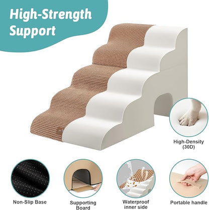 Extra Wide Dog Stairs with Tunnel, Detachable Large Pet Step for Small Medium Dog, Puppy or Cat, Ramp for High Bed, Couch, Sofa or Car, Stable, 19.7x33x22.4 inch, 5 Step, Light Brown