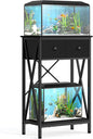 Fish Tank Stand for 5-10 Gallon Fish Tank: Aquarium Stand with Power Outlet - Metal 10 Gallon Tank Stand with Cabinet Drawer Storage for Turtle Tank, Reptile Terrarium (Black, 220LBS Capacity)
