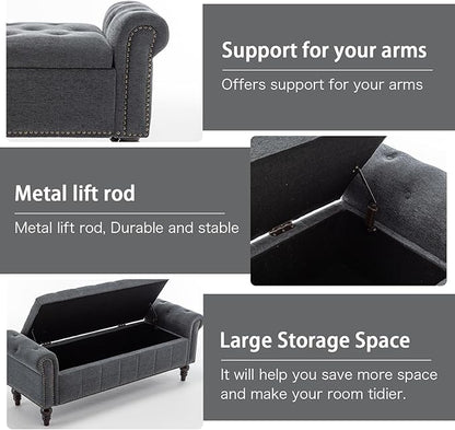 58’’ Storage Bench for Bedroom, Upholstered Button-Tufted Ottoman with Solid Wood Legs, Large End of Bed Shoe Cabinet, Window Seat Foot Rest Stool for Entryway, Closet, and Living Room (Dimgray)