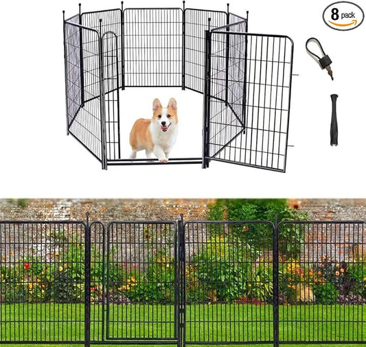 Garden Fencing 48in High, 8 Panels Total 17.7 Ft(L) Dog Fence Outdoor for Yard, Gate 21 in Wide with Low Sills. Lattice Panels for Outside, Dog Digging Fence Barrier, Garden Fences and Borders