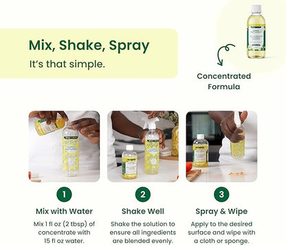 Good Natured Brand All-Purpose Cleaner Concentrate + 16 oz Bottle | Multi-Surface Cleaner | Natural Lemon Essential Oil | Multipurpose Cleaner All Surfaces | Lemon Love | 4oz makes 64oz