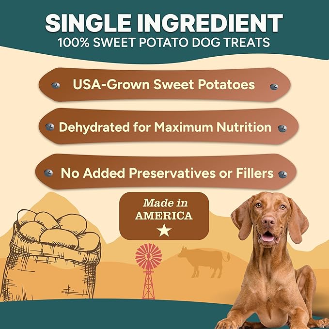 Gaines Family Farmstead Sweet Potato Chips for Dogs - 8 oz Single-Ingredient, All-Natural Dog Treats, Grain-Free & High in Fiber, Made in USA, Crunchy Training Treats
