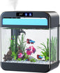 Fish Tank 2.2 Gallon Fish Bowl with Humidifier 7 Color Auto-Looping Light 3 in 1 Quiet Pump with Filteration & Oxygenation & Circulation, Temperature Display, HD Float Glass, Thickened Base