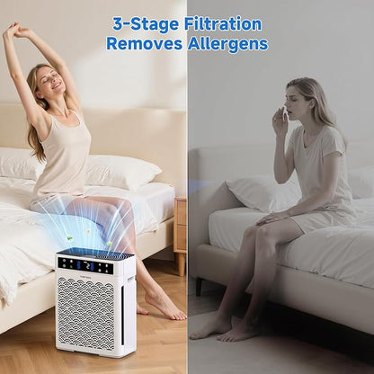 Air Purifiers for Home, Large Room up to 3000 Ft², HEPA Air Purifier for Home Pets with Filter, Air Quality Sensor, Timer, Air Cleaner for Bedroom, Dorm Room, Pet Hair, Office