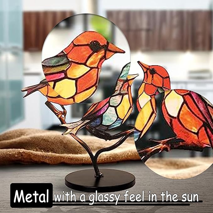 2Birds on a Branch, Metal Desktop Plane Shape Decorations, Home Bird Decorations for Office, Window, Aviary, Garden, Gifts for Bird Lovers, Boxed Set.