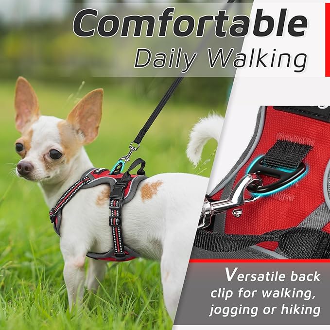 Eagloo Small Dog Harness No Pull, Service Vest with Reflective Strips and Control Handle, Adjustable and Comfortable for Easy Walking, No Choke Pet Harness with 2 Metal Rings, Red, XS