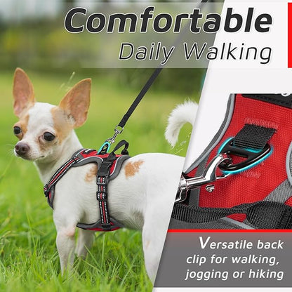 Eagloo Small Dog Harness No Pull, Service Vest with Reflective Strips and Control Handle, Adjustable and Comfortable for Easy Walking, No Choke Pet Harness with 2 Metal Rings, Red, XS