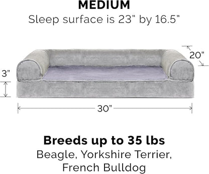 Furhaven Cooling Gel Dog Bed for Medium/Small Dogs w/ Removable Bolsters & Washable Cover, For Dogs Up to 35 lbs - Faux Fur & Velvet Sofa - Smoke Gray, Medium