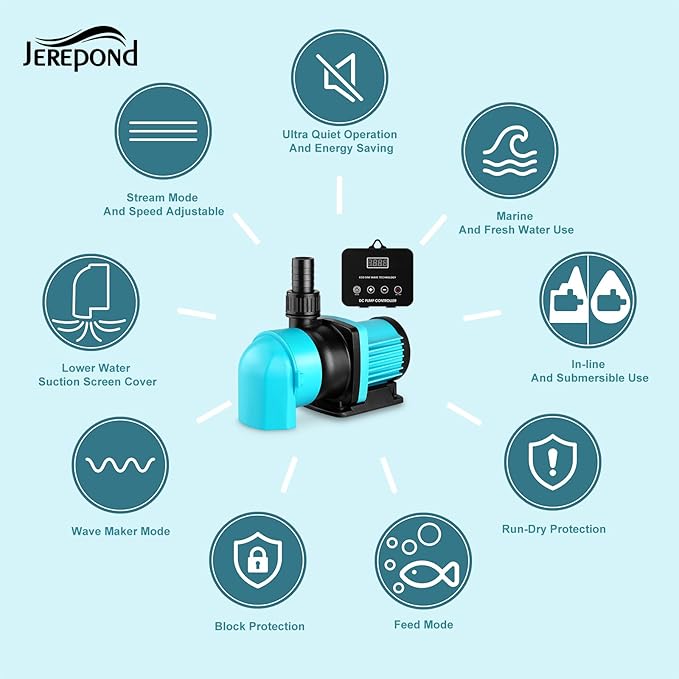 1320GPH Aquarium Return pump with LCD display controller, DC 24V 35W aquarium pump for saltwater freshwater aquarium,fish tank,sump,20 speeds ECO Quiet Submersible and inline pump