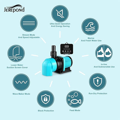 1850GPH Aquarium Return pump with LCD display controller, 55W DC 24V aquarium pump for saltwater freshwater aquarium,fish tank,sump,20 speeds ECO Quiet Submersible and inline pump.