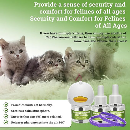 2 Diffusers& 6 Refills +2pcs Calming Collar Cat Calming Diffuser, Plug in Diffuser Cat Pheromone Calming Diffuser Starter Kit Helps Ruduce Anxious, Anti-Stress & Comforts Cats