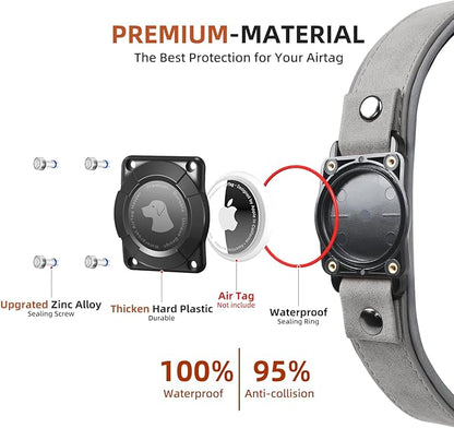 AirTag Dog Collar - Leather Dog Collar with Air Tag Holder | IPX8 Waterproof, Reflective, High - End, Adjustable Soft Padded | Dog GPS Tracker Collars Fit for Medium Large Dogs (Grey, M)