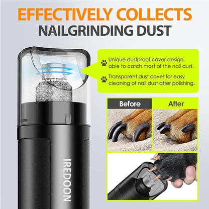 Dog Nail Grinder Upgraded - Professional 3-Speed Super Quiet and Low Vibration Electric Pet Nail Grinder with 4 LED Lights - Painless Paws Grooming & Smoothing for Small to Large Dogs (Black)