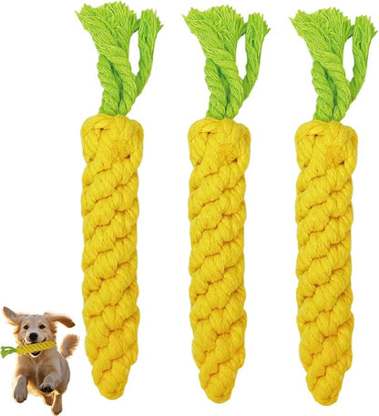 3PCS Yellow Woven Pet Chew Set, Puppy Teething Chews, Dog Chew Accessories, Cat Interactive Chews, Durable Braided Chews for Pets
