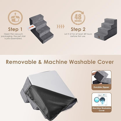 EHEYCIGA Dog Stairs for Bed 18" H, 4-Step Dog Steps for High Bed, Pet Steps for Small Dogs and Cats, Non-Slip Balanced Pet Ramp Indoor, Grey