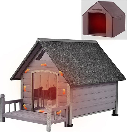 Aivituvin Dog House Outdoor with Metal Frame, Insulated Dog Kennel Outside for Small to Medium Breed, 45" Weatherproof Large Dog Shelter with Anti-Chewing Iron Frame, Grey (45" D x 32.9" W x 32.6" H)