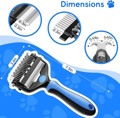 3-in-1 Pet Deshedding Tool – Grooming Brush for Dogs & Cats with Undercoat Rake & Dematting Comb (Blue)