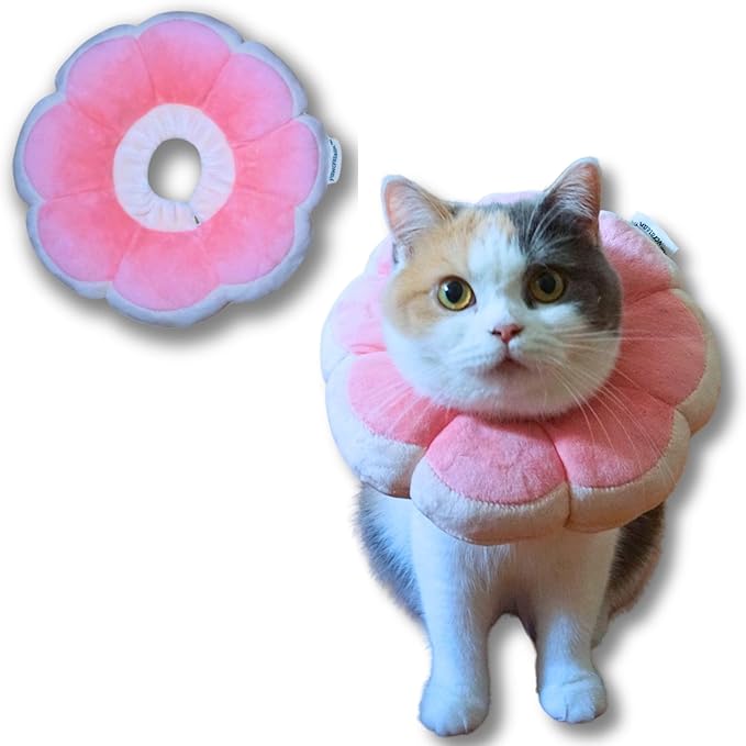 Adjustable Comfy Flower Style Elizabeth Collar for Cats and Puppies Soft Recovery Cone Pet Protective Neck Collar (Pink, Medium)