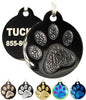 Engraved Pet Tag for Dogs and Cats - Personalized Front & Back up to 4 Lines of Text Custom Engraved ID, Round Paw Print Solid Plating Stainless Steel Black Regular
