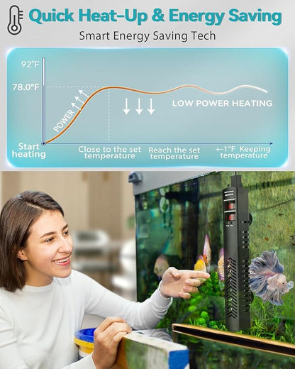 Aquarium Heater for 40-55-75 Gallon, 300W Submersible Fish Tank Water Heater with Accurate Temperature Control, Over-Temp Protect, Auto Shut-Off, Quick Heat up for Saltwater & Freshwater