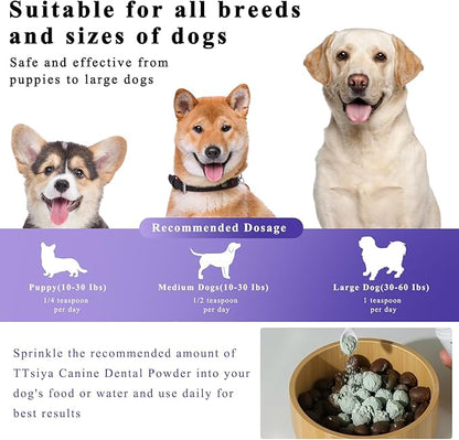 Dog Teeth Cleaning Powder, Pet Dental Powder -Dental Care, Dogs Breath Freshener with Probiotics for Tartar & Reduces Plaque & Bad Breath Teeth Cleaning for Small, Medium, Large Dogs 100g