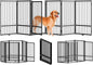 Full Metal Freestanding Dog Gate with Door, 32''Height Foldable Pet Dog Fence for Indoor & Outdoor, 6 Panels Extra Wide Free Standing TallDog Gates for Doorways,House,Stairs,Porch,Deck,Yard