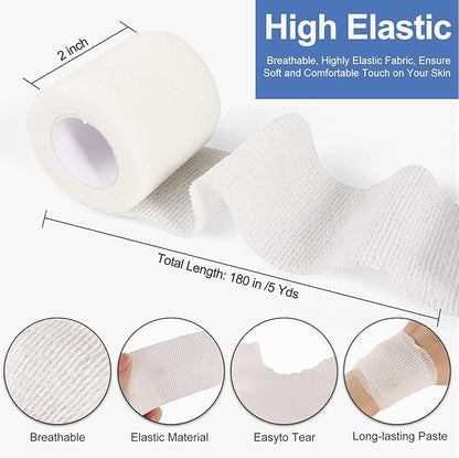 24 Pack White Self Adhesive Bandage, 2” x 5 Yards Medical Wrap, Cohesive Bandage Wrap, White Tape Baseball, Self Stick Bandage Tpae, First Aid Gauze for Ankle, Leg, Arm