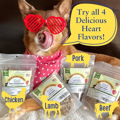 Freeze Dried Chicken Heart Dog Treats Made In USA. All Natural Freeze-Dried Raw Snacks for Dogs and Cats. One Ingredient. High Protein. Heart Health. Irresistible Training Treat