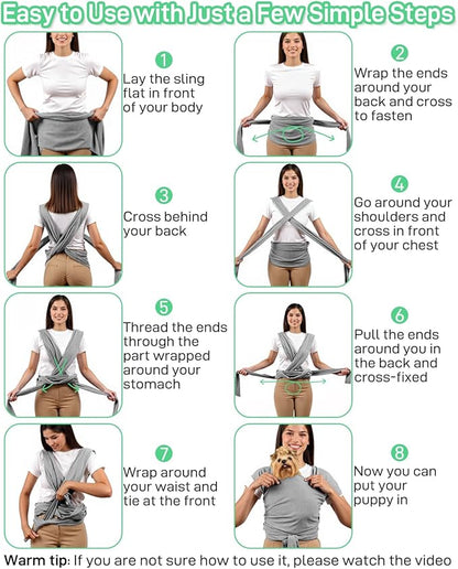 Dog Sling Swaddle Carrier for Small Dog, Cat Front Carriers for Small Pet up to 20lbs, Puppy Pouch with Adjustable Straps, Hands Free Pet Sling, Anti Anxiety Puppy Sling (Light Grey)