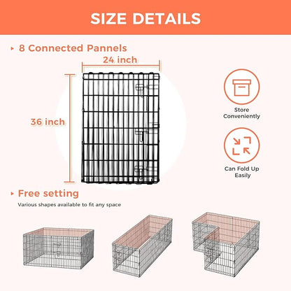 Foldable Dog Playpen 36" Height 8 Panels Metal Exercise Pen with Door - Indoor/Outdoor Dog Play Pen for Small-Medium Dogs, Portable Pet Fence for Yard Garden Camping, Black
