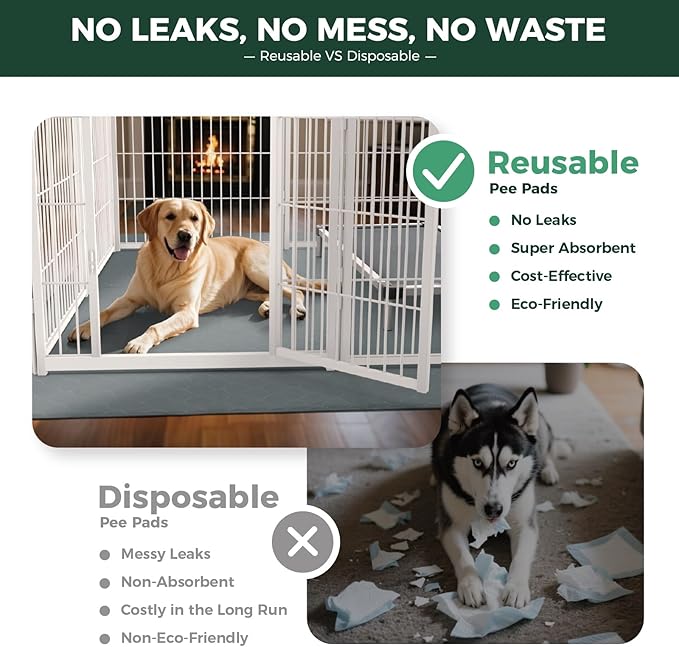 FXW Washable Pee Pads for Dogs, Puppy Pads with Super Absorbent, Specifically Designed for 24inch Cages, 23" × 17" Rectangle, Gray, 2 Packs