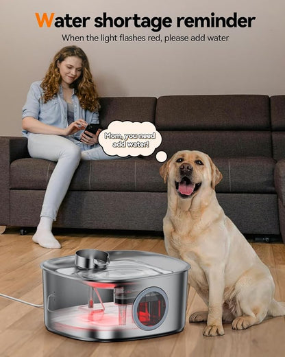 Dog Water Fountain Stainless Steel, 11L/2.8Gal Large Pet Water Fountain for Large Dogs Inside, Dog Fountain Water Bowl Automatic Dispenser with Visible Window & LED, Ultra Quiet for Dogs and Multi-Pet