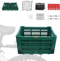Foldable Large Green Plastic Bicycle Rear Basket with Cargo Net and Waterproof Cover Net for Shopping Outings, Pets, School, Picnics or Outdoor Activities, Easy to Install on Rack Mount