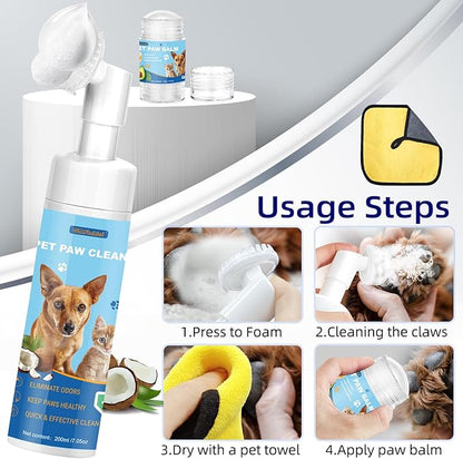 Dog Paw Care Kit,No-Rinse Paw Cleaner for Dogs & Cats,Dog Paw Balm for Heals -Repairs Dry Cracked Paws & Nose with 1 Pet Cleaning Towels,Natural Dog Paw Protector for Pet Foot Washer Care