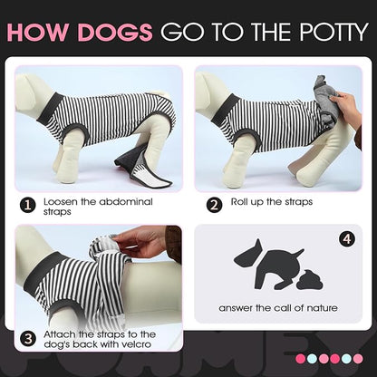 FUAMEY Dog Recovery Suit Male,Dogs Surgery Neuter Suits Puppy Spay Shirts for Female Protect Dog's Skin Anti Licking Abdominal Wounds Doggie Onesie Pet Bodysuit Alternative to Cone Gray Stripes S