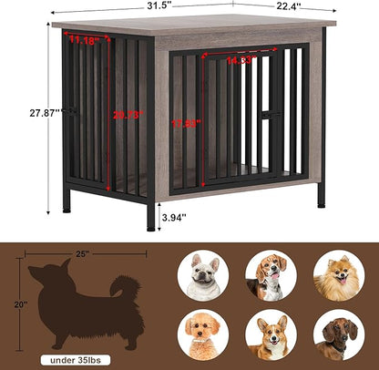 EasyCom 31.5" Small Dog Crate Furniture, Chew-Resistant Dog Crates for Small and Medium Dogs, Dog Kennel Furniture Indoor with 2 Doors and 3.94" Raised Feet, as TV Stand, End Table, Crate Table