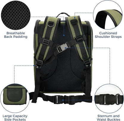 Apollo Walker Dog & Cat Carrier Backpack for 4-15lb Pets - Ventilated Safe Design with Padded Back Support, Breathable Mesh Pet Backpack for Hiking, Travel, Outdoor (Green)
