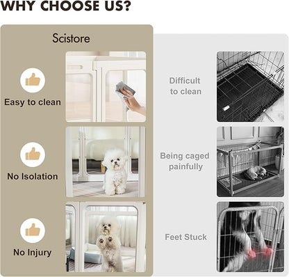 Acrylic Dog Playpen-Clear Dog Play Pen Indoor for Puppy-24”H 10Panels Transparent Pet Fence for Small Animals Rabbit Cat Ferret Whelping Crate Enclosure Cage Kennel with Easy Assembly