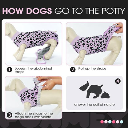 FUAMEY Recovery Suit for Dogs After Surgery,Soft Breathable Dog Bodysuit E-Collar & Cone Alternative Surgical Suit,Male Female Dog Neuter Spay Suits Anti Licking Wounds Onesie Purple Leopard M