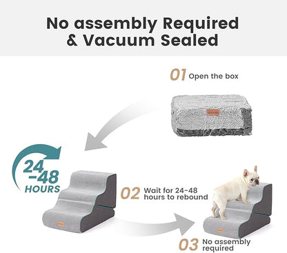 Gardner Pet Dog Stairs for Small Dogs 19.7" H, Curved 4-Step Pet Stairs, Dog Steps for High Bed (18-24 in), Couch with Durable Non-Slip Waterproof Fabric Cover and CertiPUR-US Certified Foam