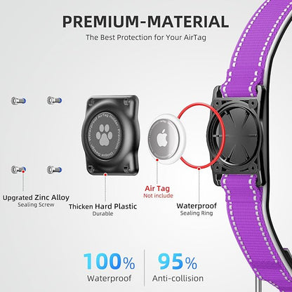 Airtag Dog Collar - 100% Waterproof Air tag Dog Collar Holder for Apple AirTag, Reflective, Soft Padded, Everlasting, GPS Dog Collar for Small Medium Large Dogs (Purple, XL)