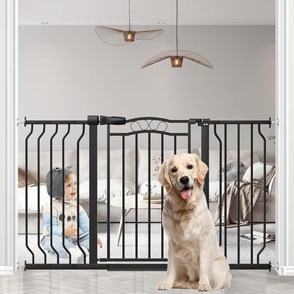 29.5-53.1" Extra Wide Baby Gate for Stairs No Drilling, 30" Tall Auto Close Press Mounted Baby Gate for Doorways, Adjustable Width Walk Through Dog Gates for Doorways, Black
