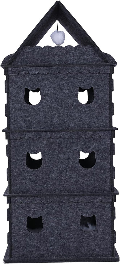 4-Tier Indoor Cat Apartment，Cozy Pet Cat Bed, Hideaway, and Sturdy Cat Castle for Multiple and Large Cats