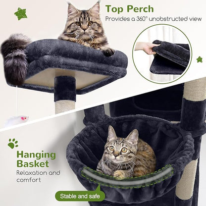 Globlazer Extra Large Cat Tower, 81-inch Tall Cat Tree for Big Cats 20 lbs, XXL Heavy Duty Cat Scratching Tower for Indoor Adult Cats with 3 Cat Condos, 8 Scratching Posts, F81, Dark Grey