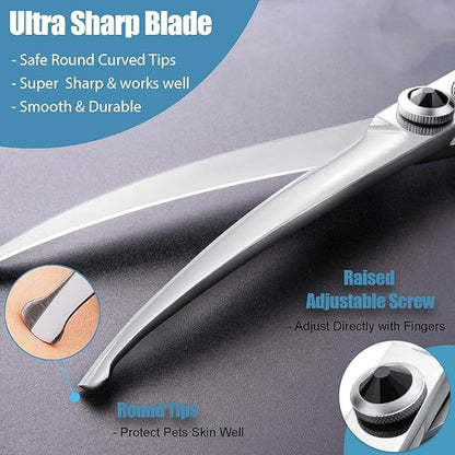 Dragon Creek 6.5" Downward Curved Dog Grooming Scissors Shears for Grooming Face and Paws Safety Round Tips Shears Trimming Cutting Scissors for Dog Cat Pet Black
