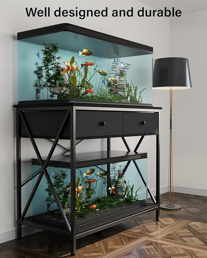 Fish Tank Stand 40 Gallon: Sturdy Aquarium Stand with Accessories Storage - Metal Fish Tank Table for 40-50 Gallon Reptile Breeder Turtle Terrarium - 35"X19.54" Weight Capacity 660 lbs