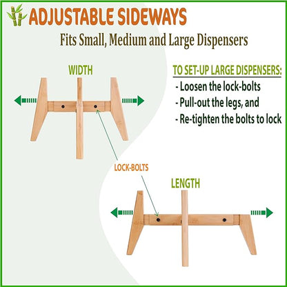Dog Water Bowl Dispenser Stand - Compatible with Automatic and Gravity Water/Food Dispensers - Adjustable Width, Holds Various Sizes [See Photos for Measurements] - Bamboo