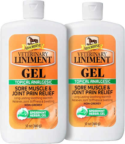 Absorbine Veterinary Liniment Gel, Topical Menthol Analgesic Rub for Sore Muscle, Joint & Arthritis Pain Relief, 12oz Bottle 2-Pack