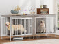 63 Inch Dog Cage Furniture for 2 Large/Medium Dogs with Removable Divider, Extra Large Double Doors Dog Kennel, XXL Thick Wooden Dog cage Furniture, Durable and Sturdy, Beige